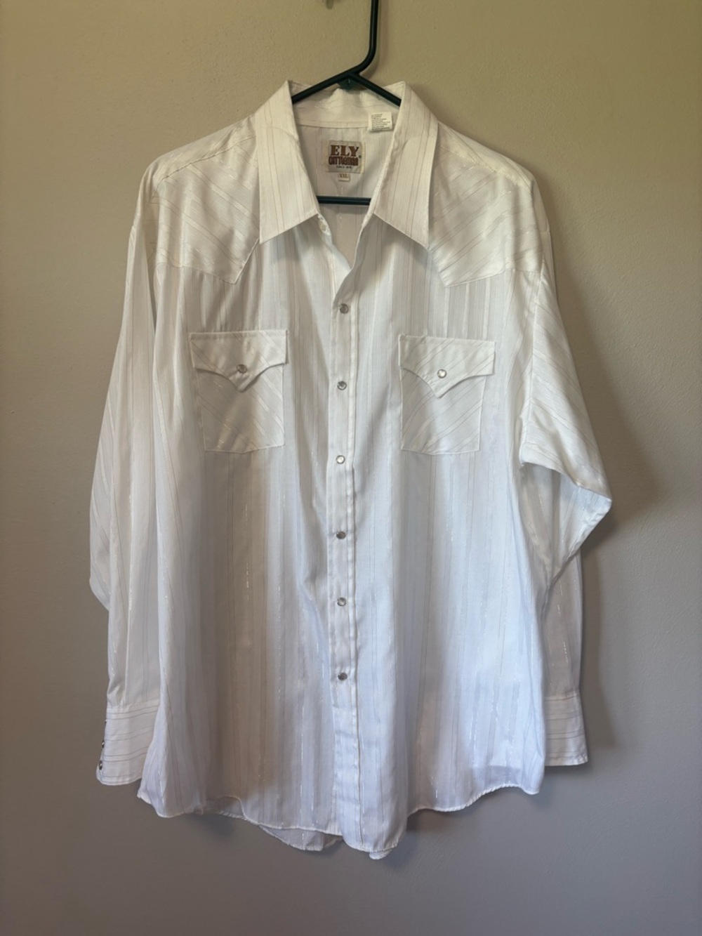 Ely Cattleman Pearl Snap Button Down White Metallic XXL